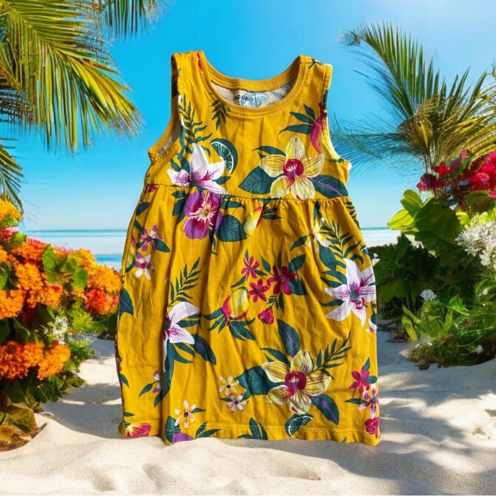 Old Navy 18-24 month old yellow floral sleeveless dress. 100% cotton. Super cute